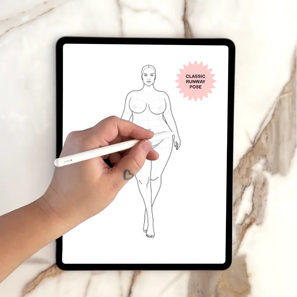 Plus size Fashion Figure Croquis Template Side view example