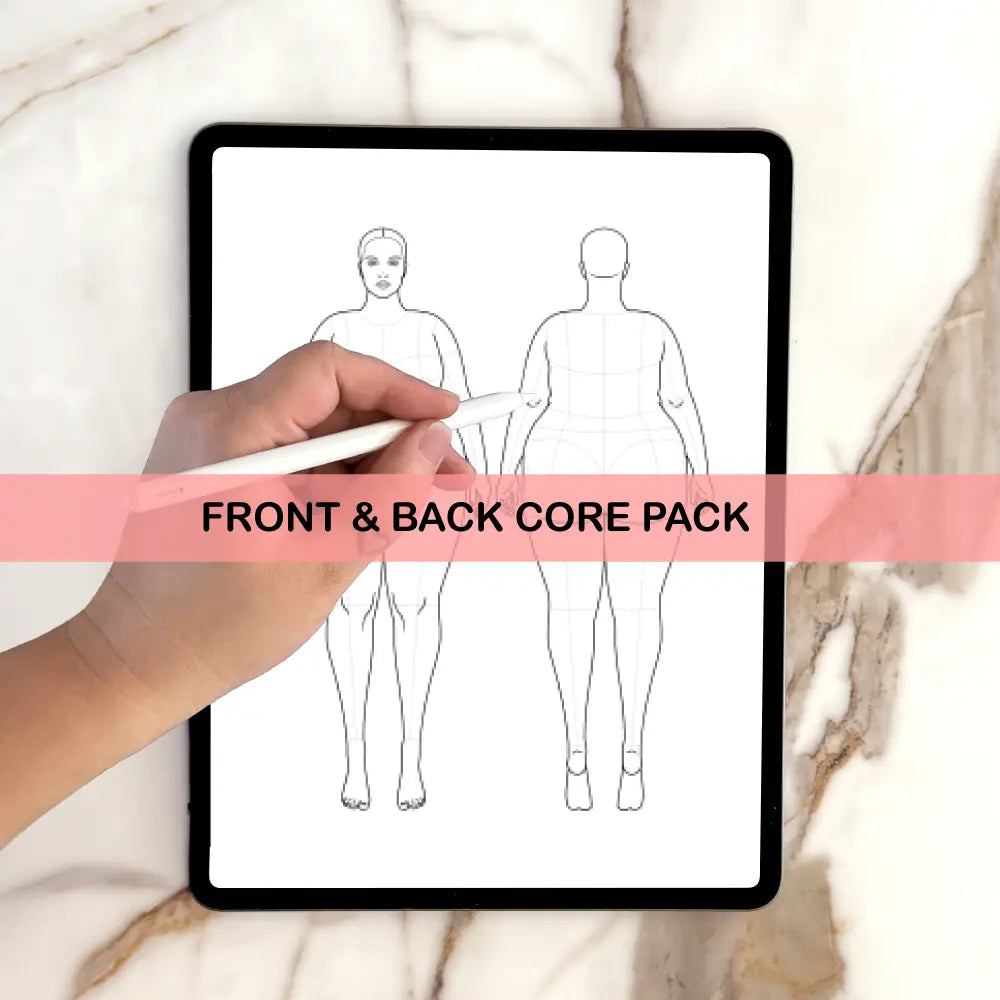 plus size Fashion Figure Croquis Template Front & Back view package deal