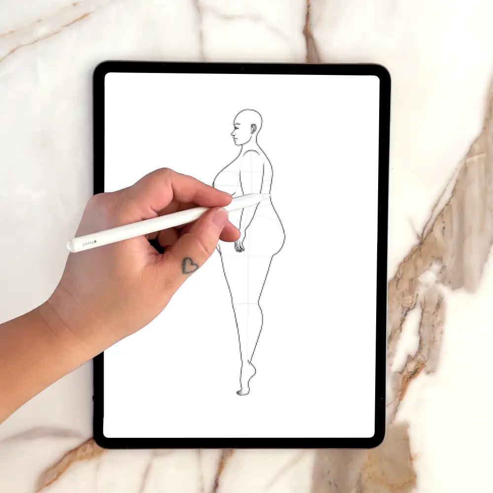 Plus size Fashion Figure Croquis Template Side view example